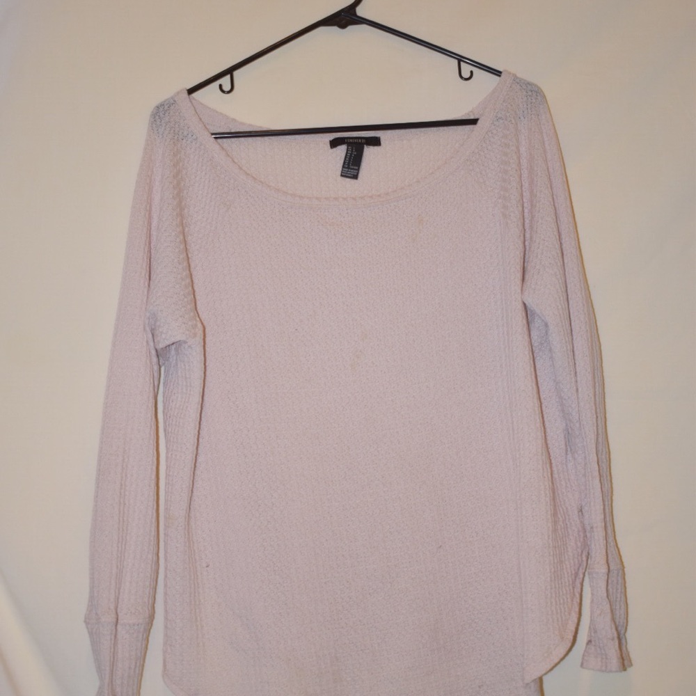 forever 21 dolphin hem pink waffle shirt size l